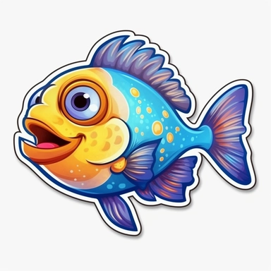 Cute Cartoon Fish Sticker, water, Sea Fish, illustration, funny, clipart, simple, high quality