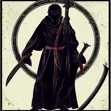 medieval character concept, black cloaked mercenary wielding a two handed sword, representing death, png, png cut out, dark blacks, intricate detail, symmetrical design clipart,
