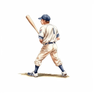 Cute Beautiful the father is playing baseball alone back view full body Sublimation Clipart,Cartoon, hyper realistic, intricate detail, illustration style,high solution,on the white background