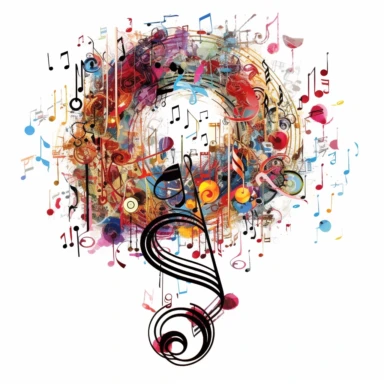 Against a white background, a clip art image showcases a multitude of highly detailed musical notes, surrounded by a vibrant array of colors. The musical notes, ranging from whole notes to sixteenth notes, are depicted with intricate lines and curves, capturing their elegant and rhythmic nature. Each note carries a unique personality, from the bold and commanding whole notes to the swift and playful sixteenth notes. The colors that envelop the notes create a lively and dynamic atmosphere. Shades