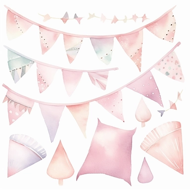 bunting flags for nursery watercolor clipart