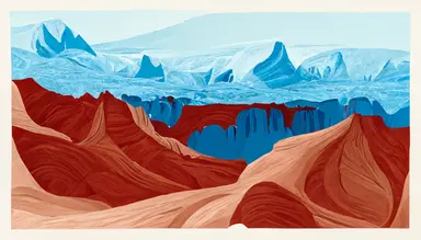 cool blue glacier next to red Arizona desert, clipart