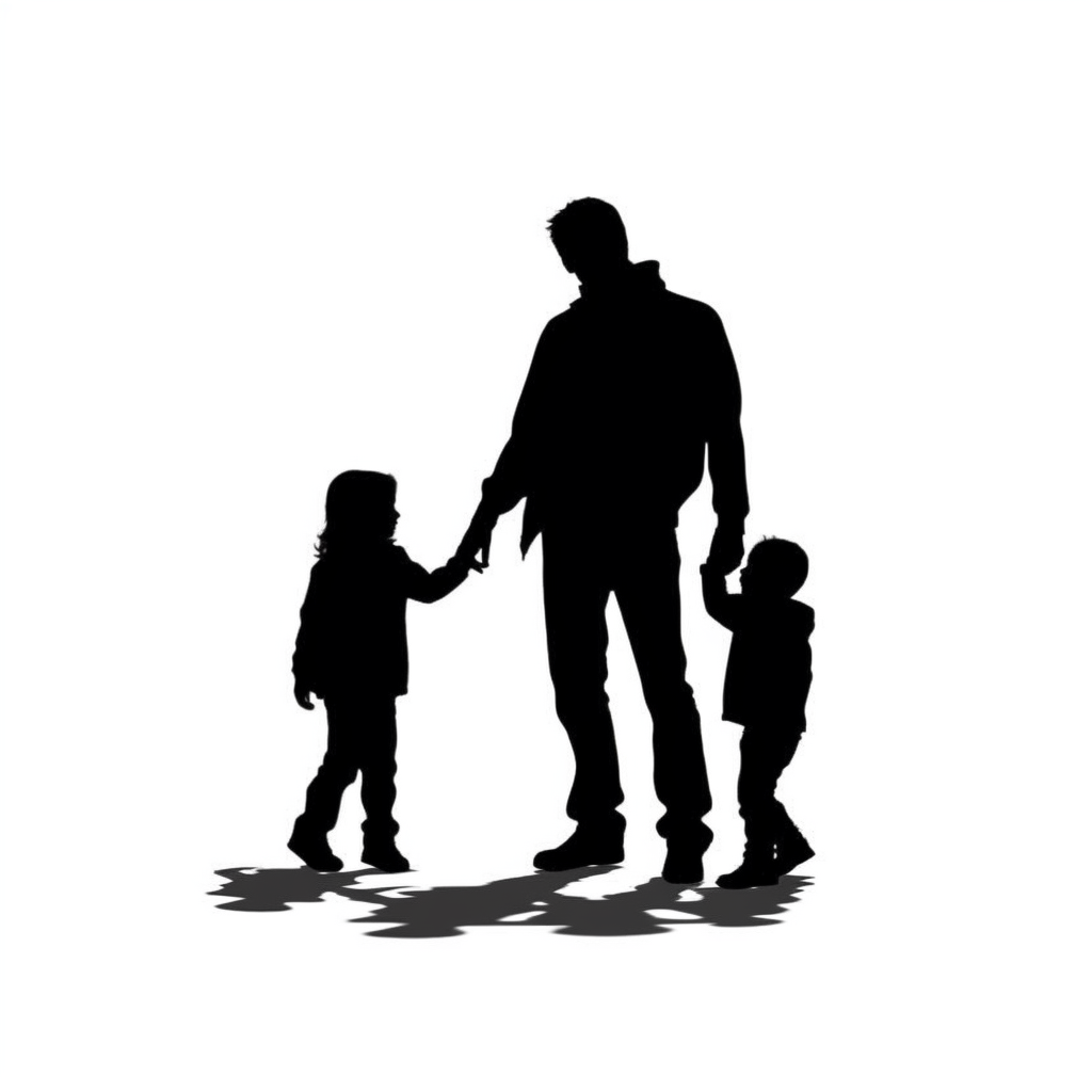 fathers day,full black Silhouette, father hold hand his children, white ...