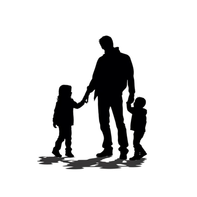 fathers day,full black Silhouette, father hold hand his children, white background,simple,clipart