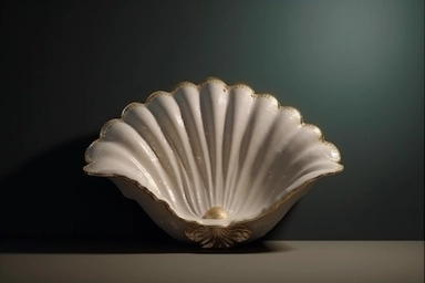 shell bed with pearl decoration, on a black background, like clipart style, mysterious, luxurious, 4k , octane render, unreal engine,
