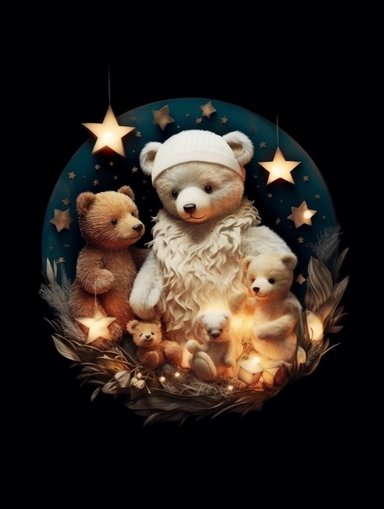 flat lay, png image, clip art: : christmas, celestial, moon, mother bear and baby bear,professional lighting,cinematic lighting, long shadows, saturated contrast, hyperdetailed,32k,v-- 5.1
