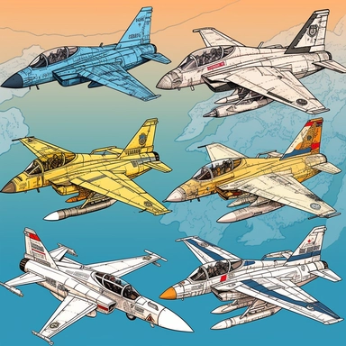 a clipart collection of a set of four fighter jets, highly detailed, crisp sharp lines , istock, clip-art, ,, 2070s, steel, , how-to, , harmony of, marker”, , 4, instrument, ultimate, 5, movies, three - dimensional , high quality vector svg white backgrou