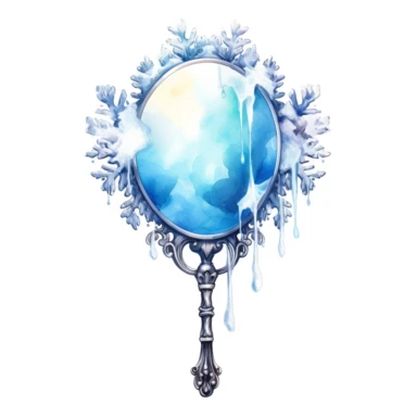 frozen hand mirror, icy ornaments, Clipart Watercolor, fantasy style, White background, HD