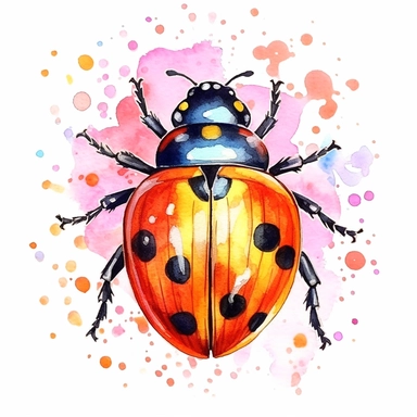 watercolor ladybug flower clipart, vivid colors, hyper realism