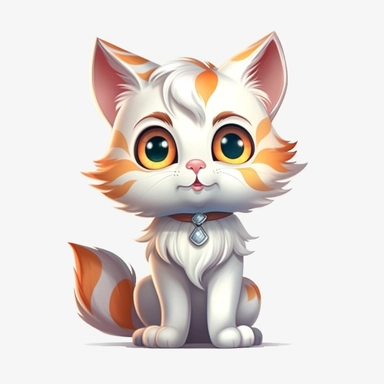 Illustration of a cute baby cat against white background, fairy tale, cartoonish style, highly realistic, white background, clipart, PNG pure white background, high resolution, hyper detailed, best quality, high detailed illustration