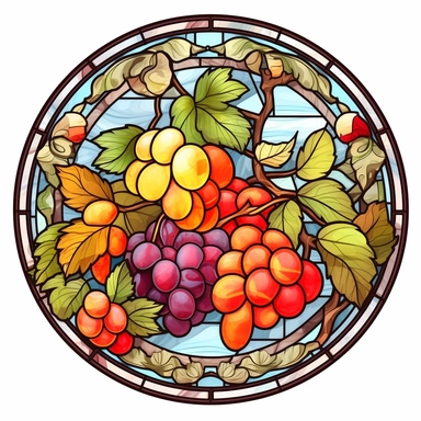 Vintage Cute Beautiful Round Stained Glass fruit Sublimation Clipart, Cartoon, hyper realistic, intricate detail, illustration style, high solution, on the white background