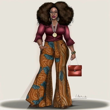 full size, full body, full figured, african American woman, clipart, business woman dressed, flare leg pants, bell bottoms, purse, locs