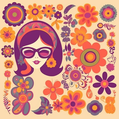 60s Clipart, 60s Retro Clipart, Groovy Clipart, 60s Hippie Clipart, 1960s clipart, Sixties, Vintage Elements, Boho, Flower Power, PNG