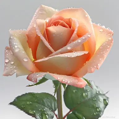 Design a clipart of a single rose with raindrops delicately resting on its petals. Capture the reflective quality of the water droplets, as well as the fine texture and subtle gradients of the petals. The ultra-detailed approach will bring out the photorealistic qualities of the rose, making it appear as if it has just been kissed by rain. Against a white background, the clipart will convey a sense of freshness and tranquility.