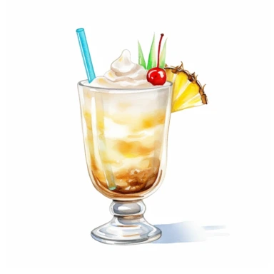 pina colada cocktail in a hurricane glass illustration watercolour illustration clean lines Clipart white background