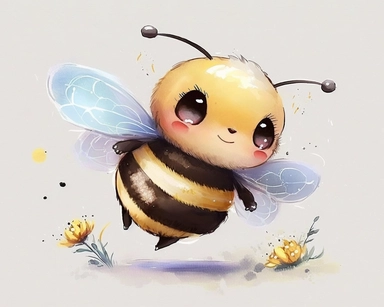 cute bee drawing for clipart, bee is the focal point in a white background, he is flying through the air by himself, nursery watercolor, in the style of watercolor painting, white background, charming anime characters, cute and colorful, depiction of animals, high quality--seed 4107006010