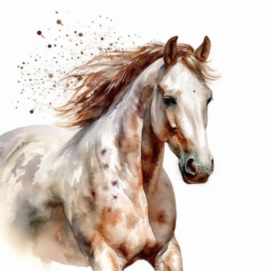 Mustang Horse, highly detailed, watercolor, clipart, illustration, white background, digital painting, paper crafting, no signature, no text