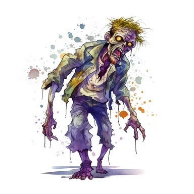 mystical horror cartoon watecolor halloween zombie clipart, hd 4k, detailed, focused, isolated on white background