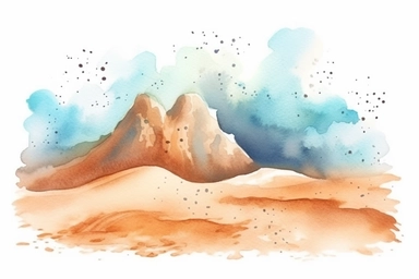 watercolor clipart, sand on a beach, contour, isolated white background, low color saturation,