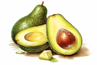 fresh chopped avocado, Clipart, On White Background, Vector Art, Spaced Out, Detailed