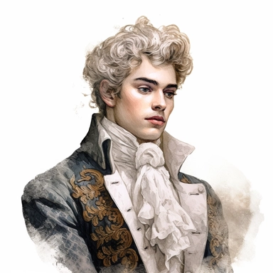beautiful stunning handsome boy in vintage baroque fashion , paint art style, clipart, white background, superrealistic, one of a kind