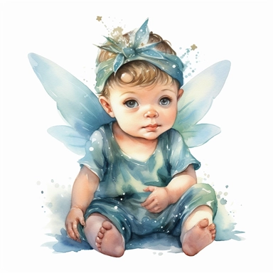 Cute Christmas fairy baby boy watercolor clipart, isolated on white background, watercolor, high detail, unique, intricate detail, hand - painted q 2 v 5. 1