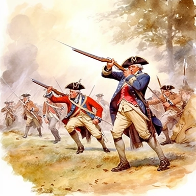 water color illustration,colorful Battles of Lexington and Concord, artistic clipart, high detail, vivid color, British soldiers vs Militia of Boston Massachusetts in 1775 (scene in action)