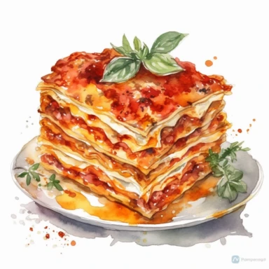 lasagna watercolor clipart, white background, hd,