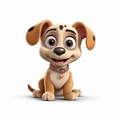 an adorable cute happy puppy dog with big puppy eyes, 3D image, full body image, pixar style, clipart