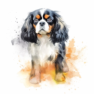 English Toy Spaniel dog, water color style, clipart, white background