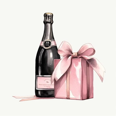 Watercolor pink and black birthday Champagne bottle open pop drawing, illustration clipart, high detailed, white background, digital art