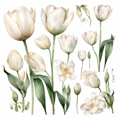 Watercolor white tulips clipart on the white background, Wedding clipart, Floral clipart set, Tulip png, Printable, Card making, Scrapbooking, Trash magazine