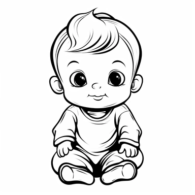 baby in baggy loose dress simple clipart bold lines black white coloring page style no background