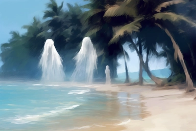realistic clipart ghosts on the tropical beach, digital painting