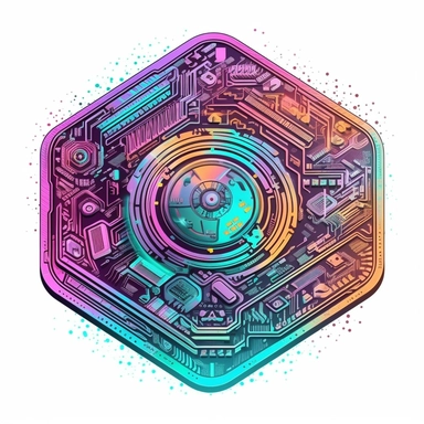 futuristic cyberpunk computer chip with cryptocurrency symbols engraved on it, neon colors, clipart, cartoon style, grunge effect, schematic, pastel color palette, gamer item, very high quality, perfect details, ultra clear lines, isolated on white background