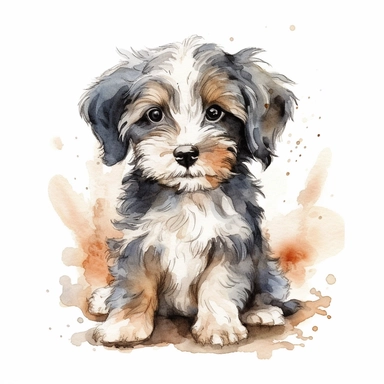 havanese puppy, watercolor illustration, clipart, white background