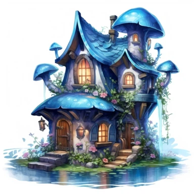 a realistic clear blue fairy house fantasy clipart