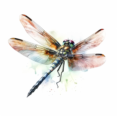 dragon fly, clipart, realistic, watercolor, white background,