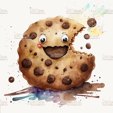 cute choco Cookies , watercolor,White Background, Clipart, funny , with face , smiling ,
