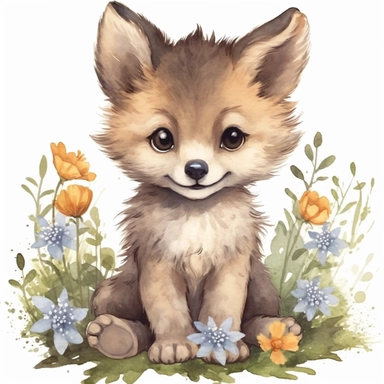 beatrix potter style clipart happy cute baby wolf