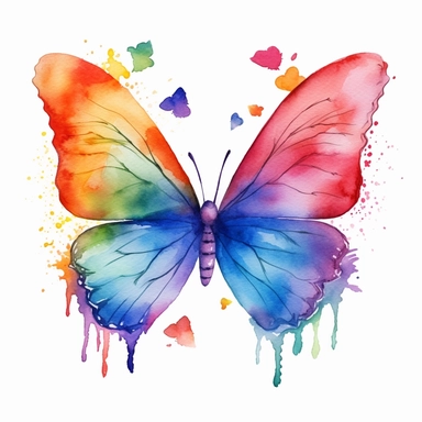 Cute Beautiful rainbow Heart And Couple Butterfly Watercolor Clipart,Cartoon, hyper realistic, intricate detail, illustration style,high solution,on the white background