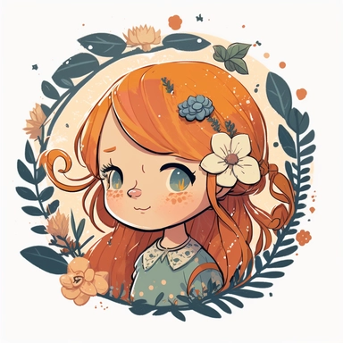 Unique Super Adorable little cute bueautifull cottagecore Girl with orange hair portrait Clipart on white background, character design, warm tones and orange colors, orange and blue tones, gouache painting, cel shading, vector, clipart, 8k, line art, sacred geometry, minimal, png, transparent background, In the style of studio ghibli screenshot, joey chou, ghibli style, miyazaki, Ryo Takemasa, xuan loc xuan, Lisa Audit, Anastasia Suvorova, Jon Klassen, greg tocchini, ultra - detailed, best quali