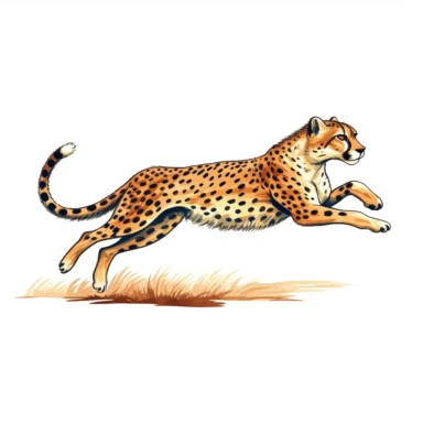 cute cheetah, gracefully sprinting across the savanna, the embodiment of speed and agility, energetic colors, clipart, on a white background