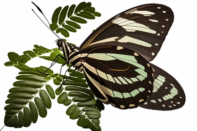 Zebra Longwing Butterfly half side, clipart, hd, on white background, spaced out