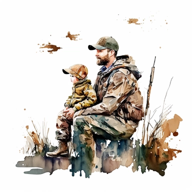 Hunting Father & Son Watercolor Duck Hunting Family Clipart Father Son PNG white background
