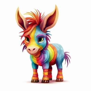 cartoon clipart, rainbow donkey, white background, clip art