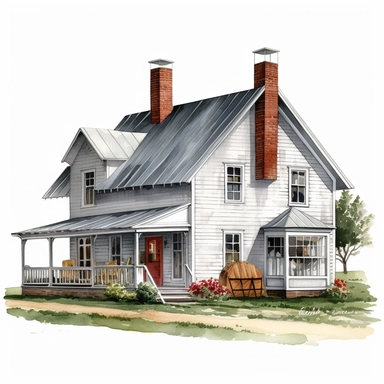 farm house photorealistic clipart,on white background with margins