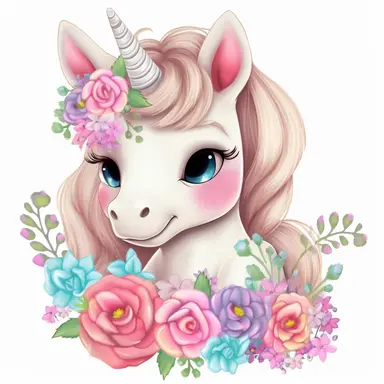 white background Clipart 3D cute painting of an adorable baby unicorn with big baby blue eyes shy little with roses pastel pinks roses and reds roses all around pastel colourful flowers vivid clear detailed roses pansies and lavender all around clipart detailed cartoon style cartoon of happy cute little tiger beautiful sparkling and pearls Clipart image shimmer and shells and starfish pastel flowers all around pastel light colors gorgeous hyper realistic big glass blue eyes for detail the hyper 