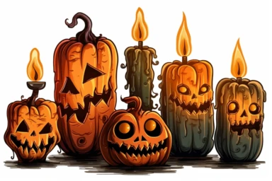 cartoon candles creepy gothic jack-o-lantern clipart on white background,