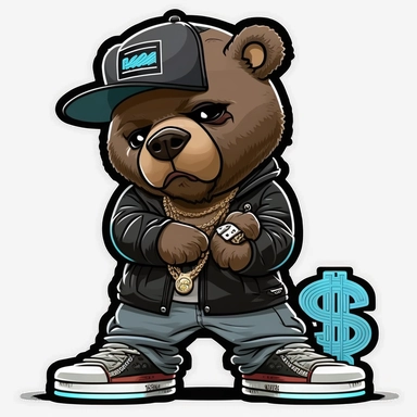Clipart bear counting money hip hop vector sticker 8v logo